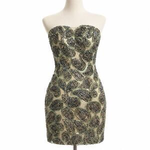 VTG Tony Bowls Paisley Sequin Mesh Overlay Animal Print Mini Prom Dress 4 NWT